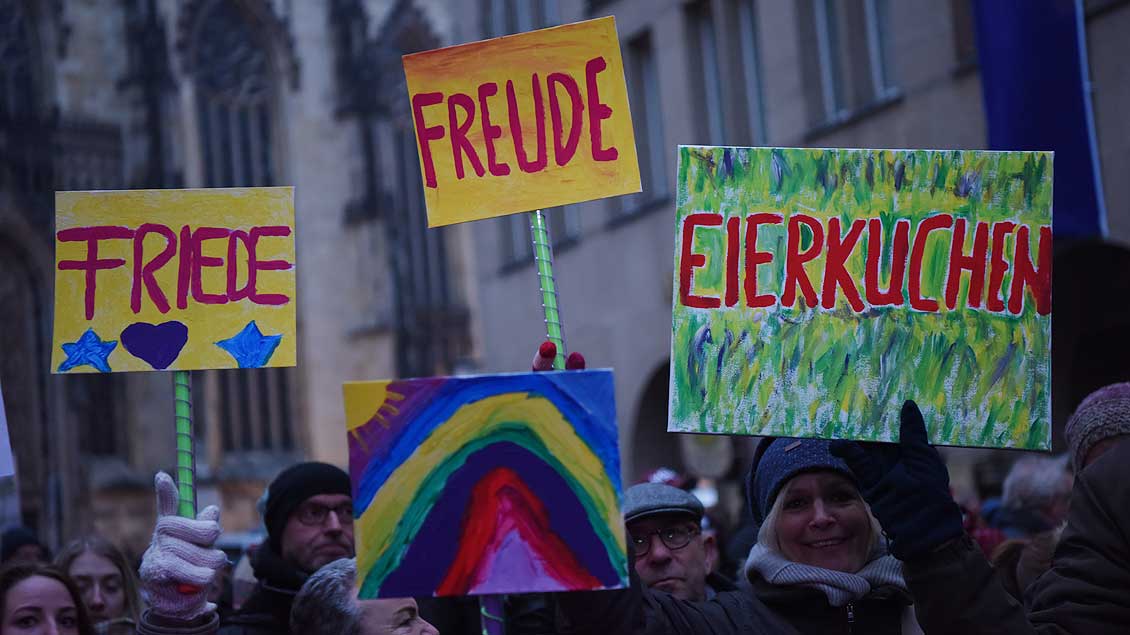Friedlicher Protest im Februar 2017 gegen eine AfD-Veranstaltung im Münsteraner Rathaus.