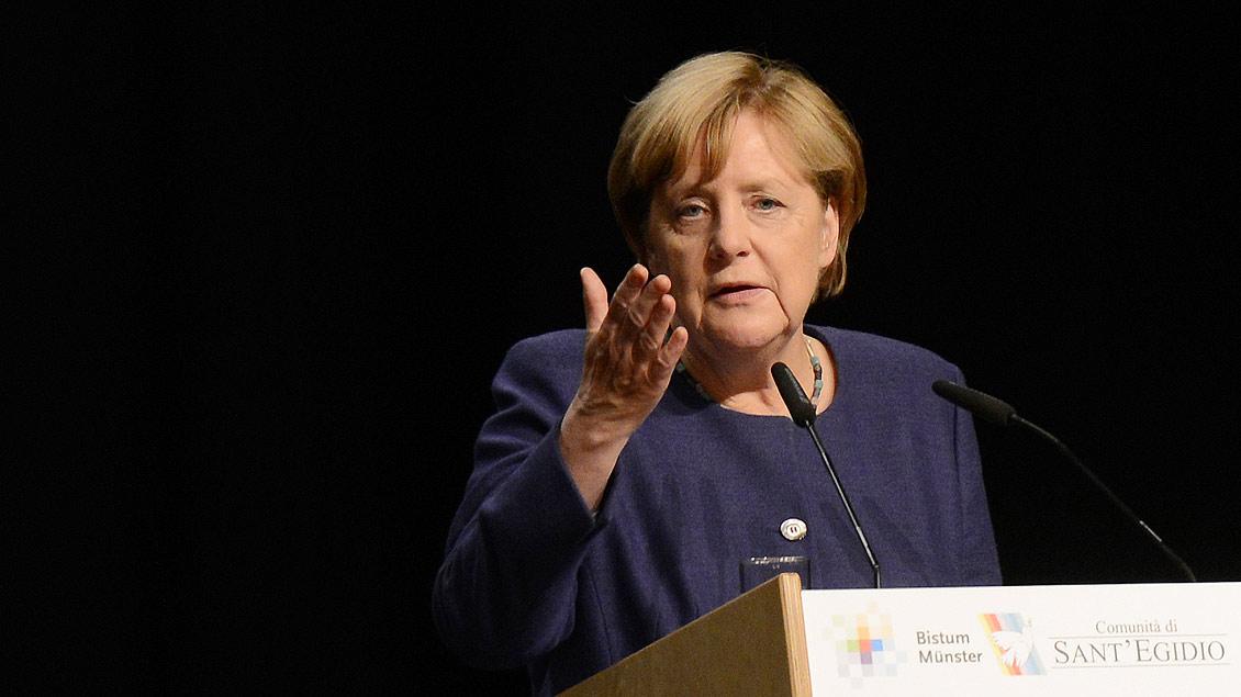 Bundeskanzlerin Angela Merkel, hier beim Weltfriedenstreffen der Gemeinschaft Sant’Egidio im September 2017 in Münster.