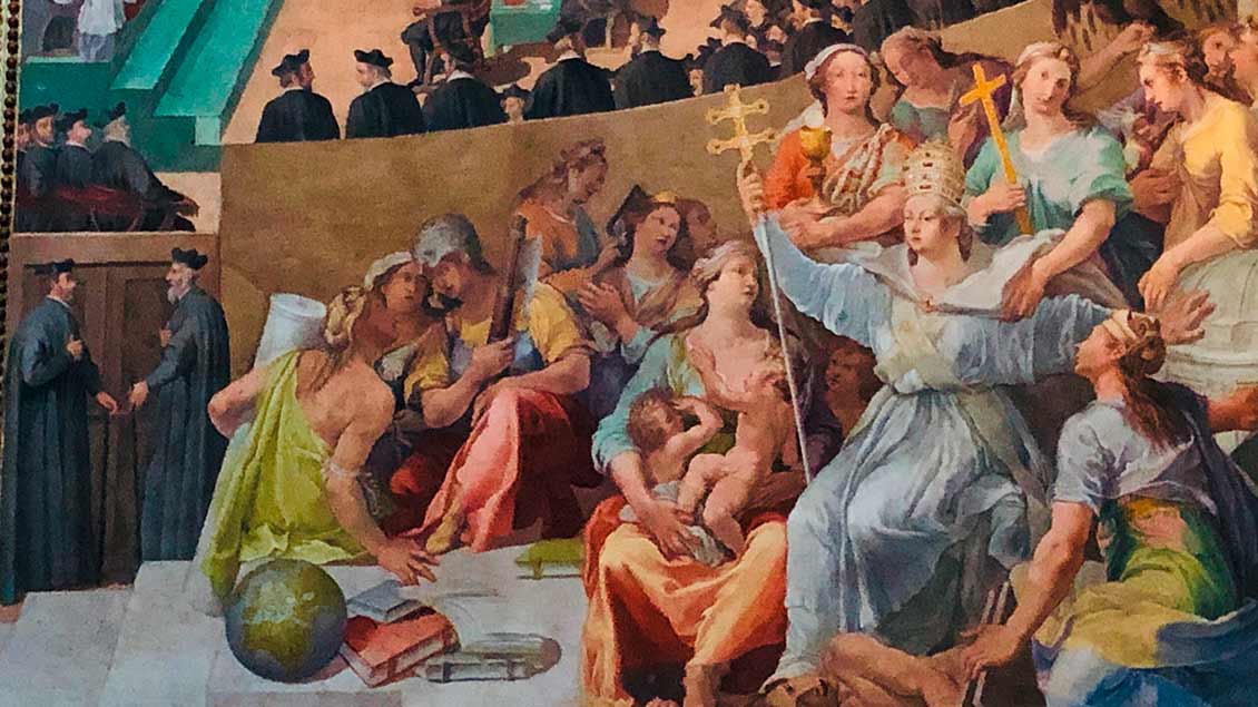 Metaphorische Darstellung der Kirche ("ecclesia") als Päpstin in Santa Maria in Trastevere, Rom.