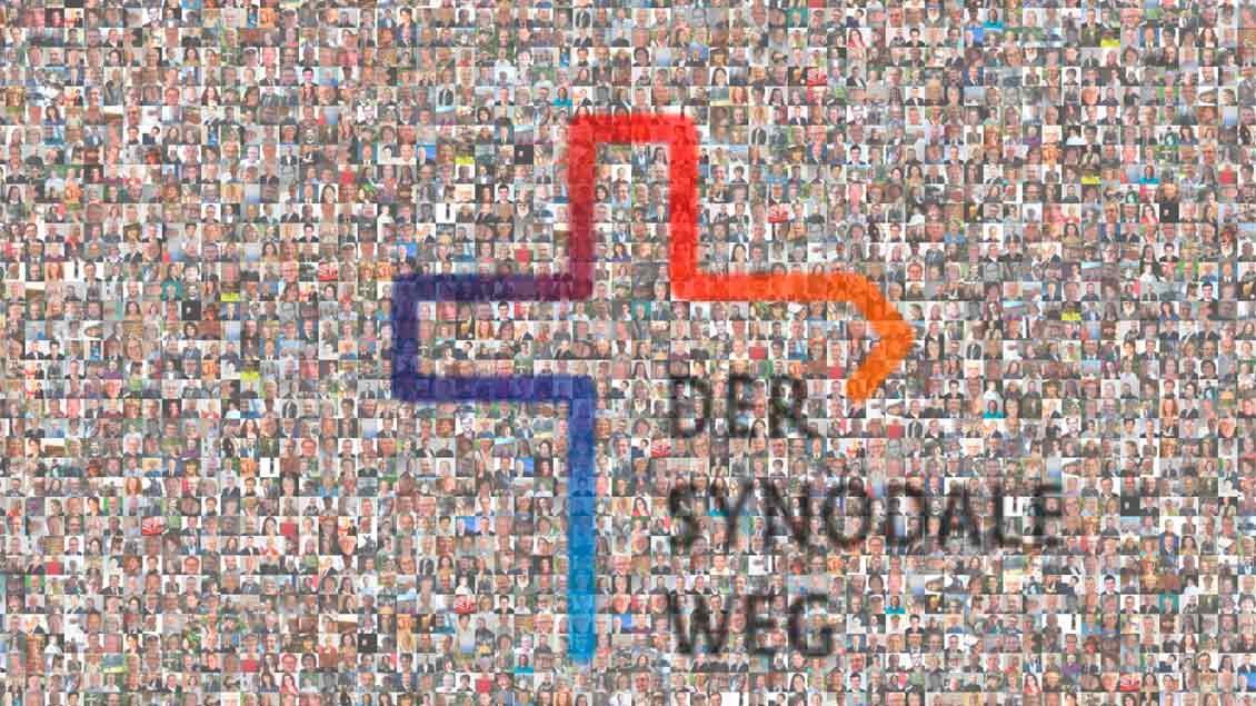 Viele Gesichter und das Logo des Synodalen Wegs