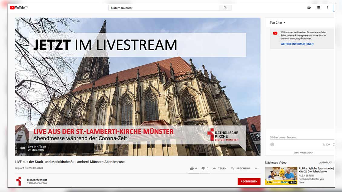 Screenshot der Übertragung aus St. Lamberti Münster