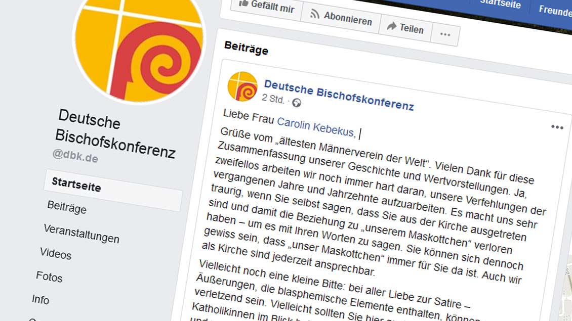 Screenshot des Facebook-Posts der Deutschen Bischofskonferenz