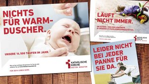 Mit humorig gedachten Plakaten macht die neue Kampagne "Für dein Leben gern" auf Angebote des Bistums Münster aufmerksam.