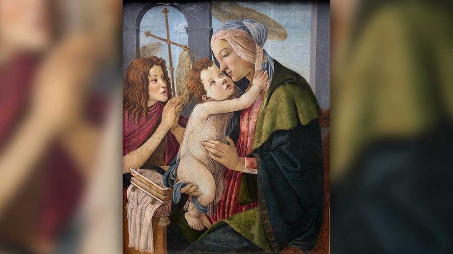 Sandro Botticelli (Werkstatt), Madonna mit Kind und Johannesknaben (ca. 1490-1500, Detail).