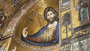 Christus-Mosaik im Dom von Monreale (Sizilien).