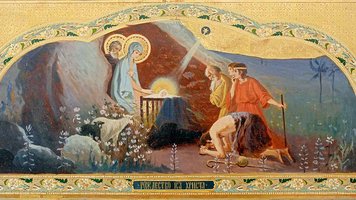 Die in Russland Anfang des 20. Jahrhunderts entstandene Ikone zeigt die Geburt Christi.