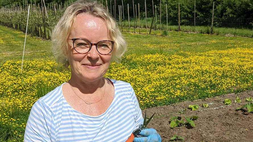 Katja Tholen-Schrameyer arbeitet im Hospiz St. Peter in Oldenburg. Sie hat selbst keinen Garten und freut sich über die Möglichkeit, auf ihrer Parzelle Blumen zu säen. | Foto: Michael Rottmann