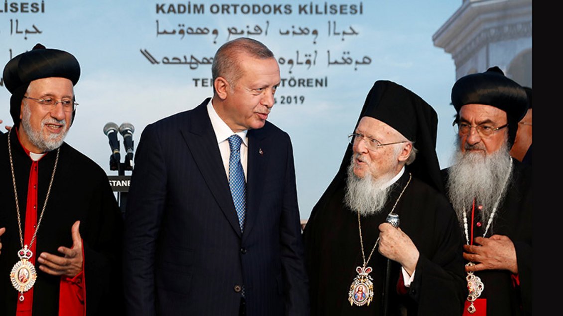 Der türkische Präsident Erdogan und der orthodoxe Patriarch Bartholomaios I. Foto: Murad Sezer (Reuters)