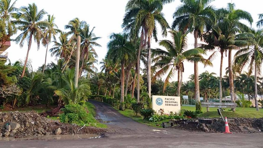 Eine Palmen-Allee führt zum Priesterseminar auf Fidschi.