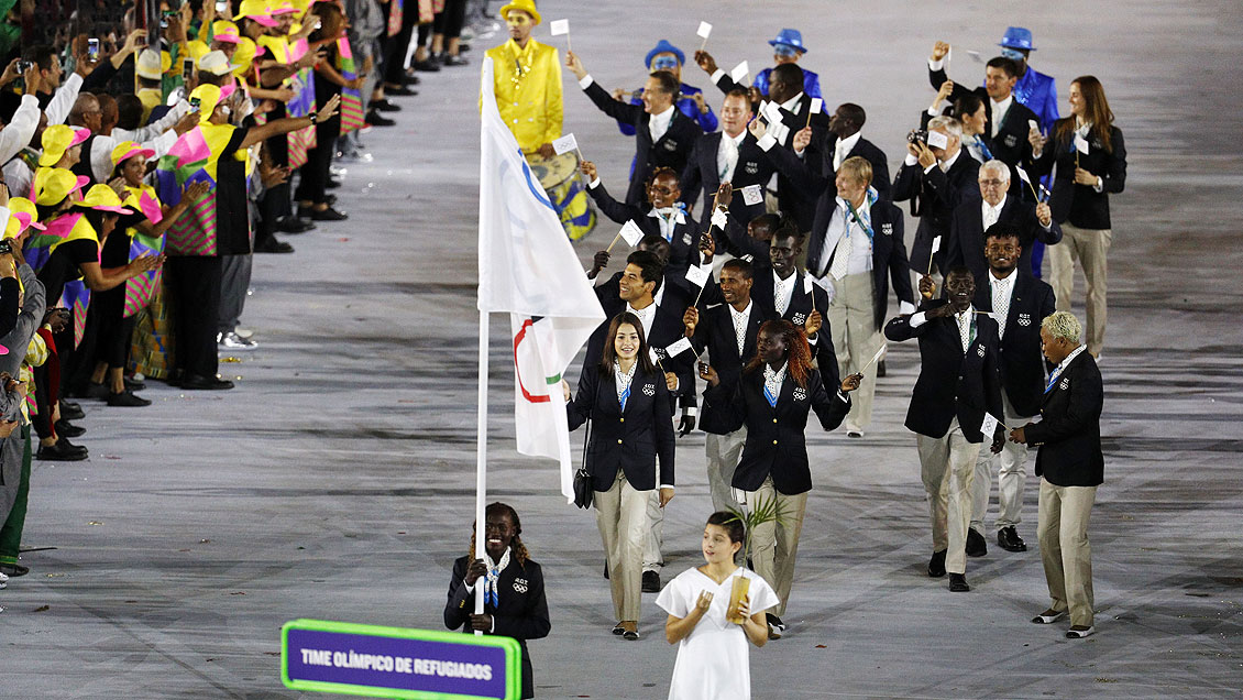 Das Flüchtlingsteam bei der Olympia-Eröffnung in Rio.