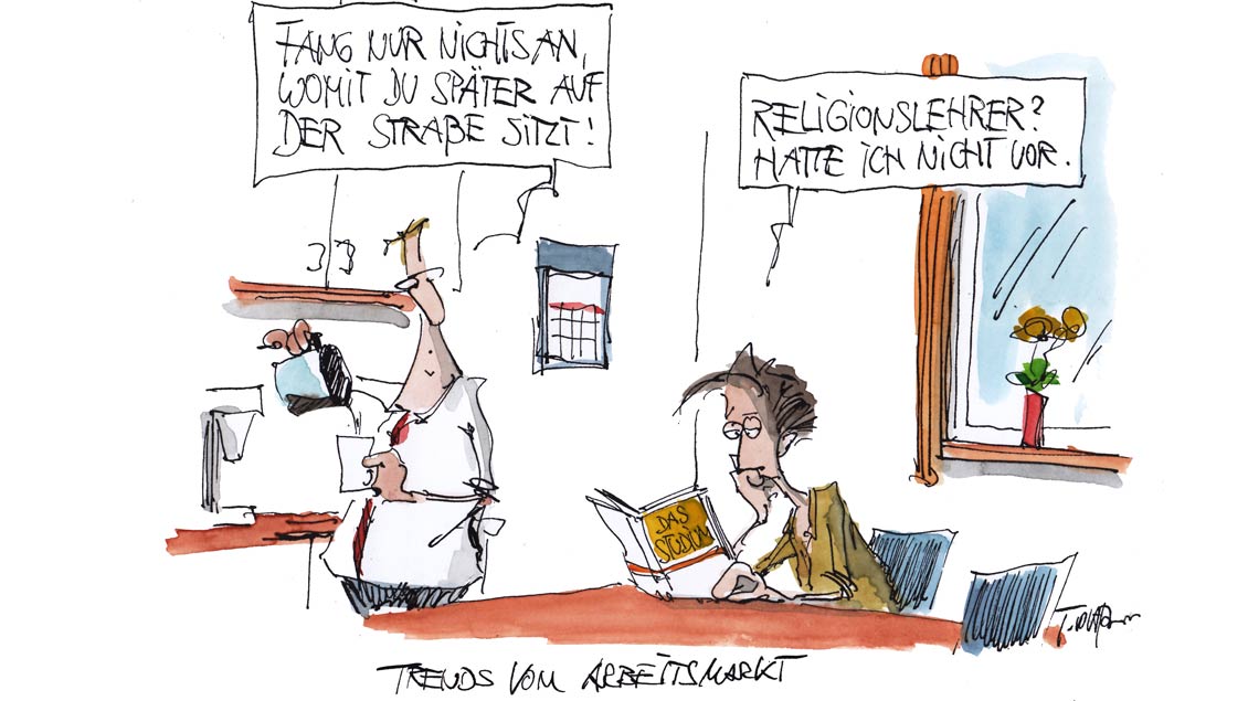 Trends vom Arbeitsmarkt. Karikatur: Thomas Plaßmann