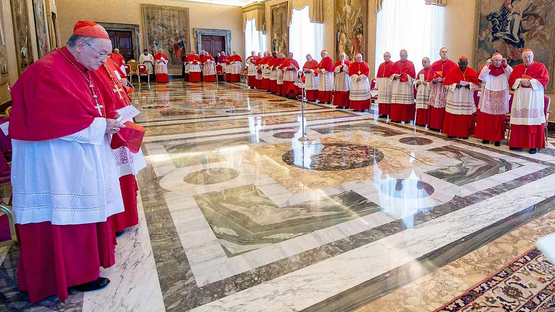 Kardinäle im Konsistoriums-Saal des Apostolischen Palastes im Vatikan. Foto: KNA