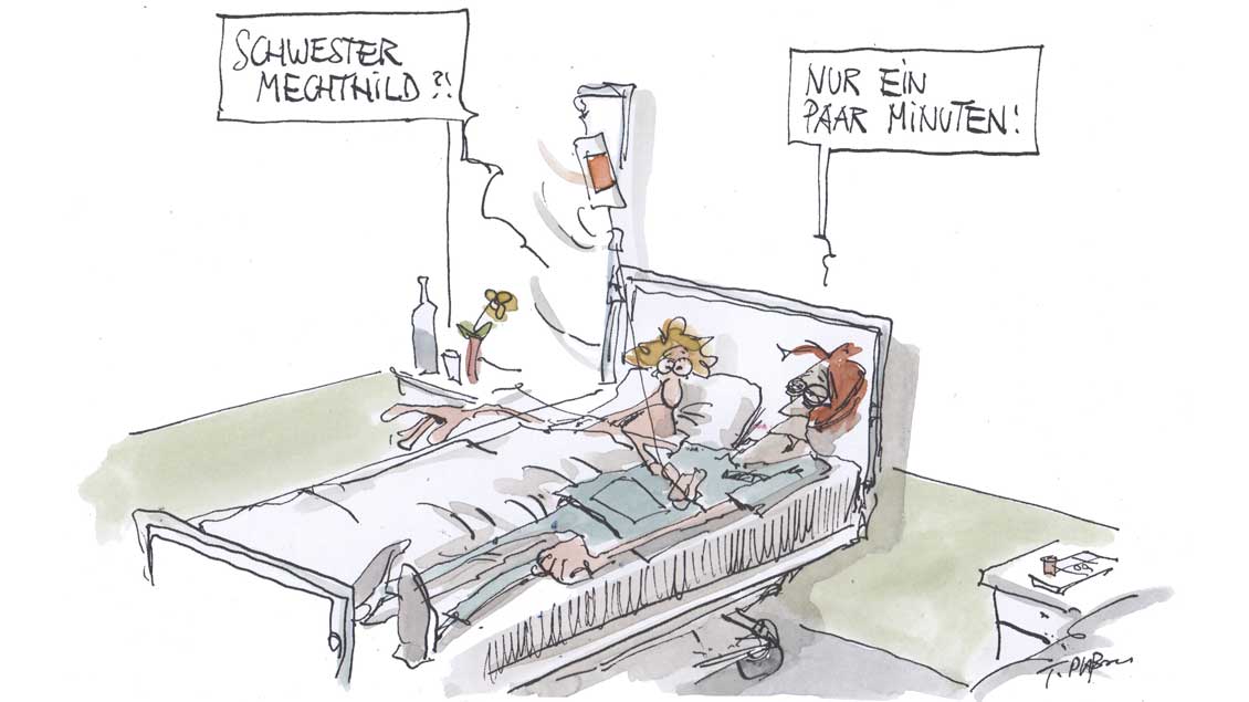 Pflegenotstand. Karikatur: Thomas Plaßmann