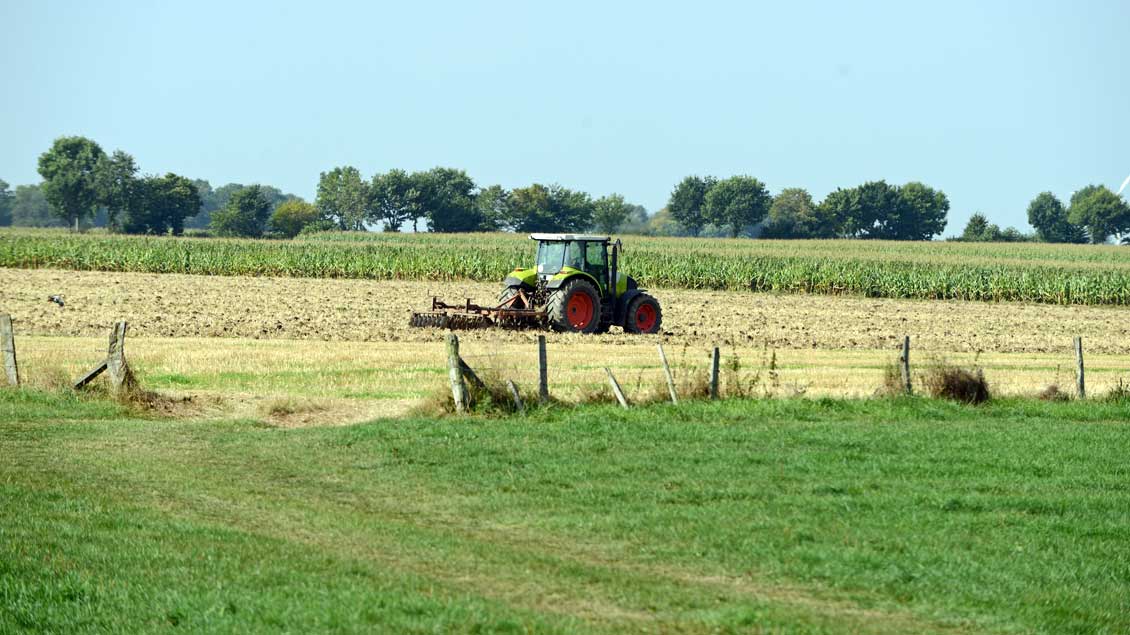 Ein Traktor auf einem Feld Foto: Michael Bönte