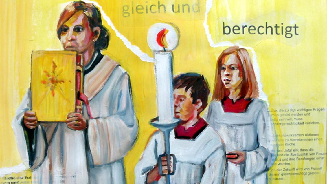 Gunda Schneider steht hinter der Forderung der Katholischen Frauengemeinschaften (KFD) nach Gleichberechtigung in der Kirche, die drückt sie in diesem Gemälde aus. | Foto: privat