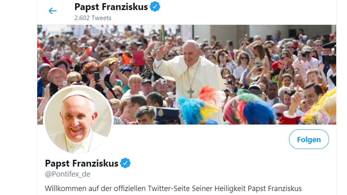 Papst Franziskus bei Twitter Screenshot: Twitter