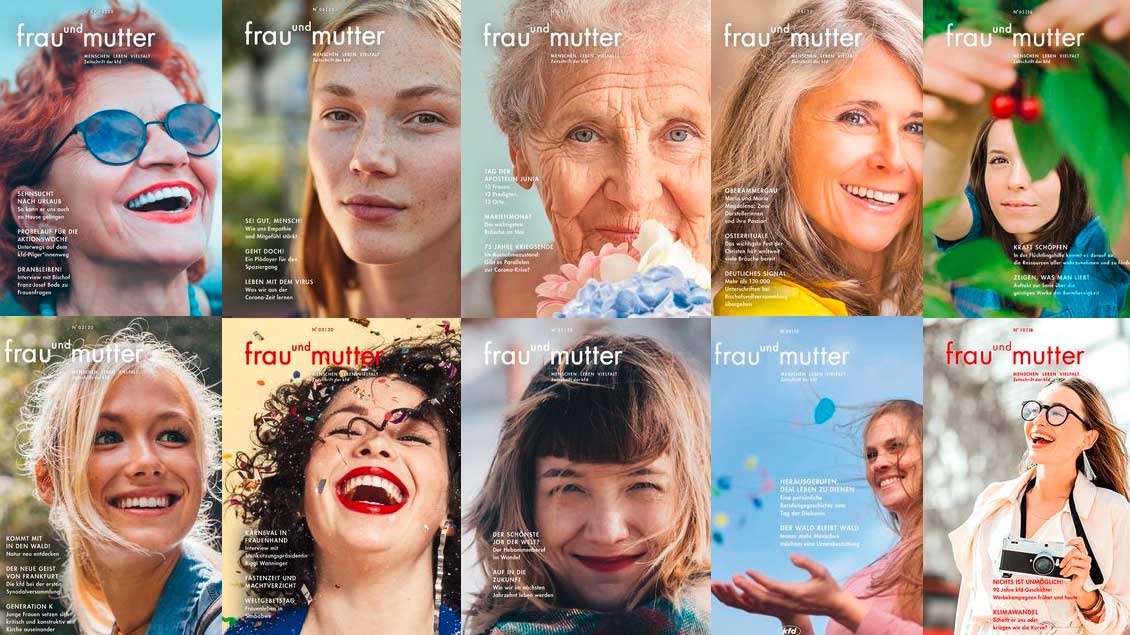Eine Collage von Titelseiten der Zeitschrift Frau und Mutter