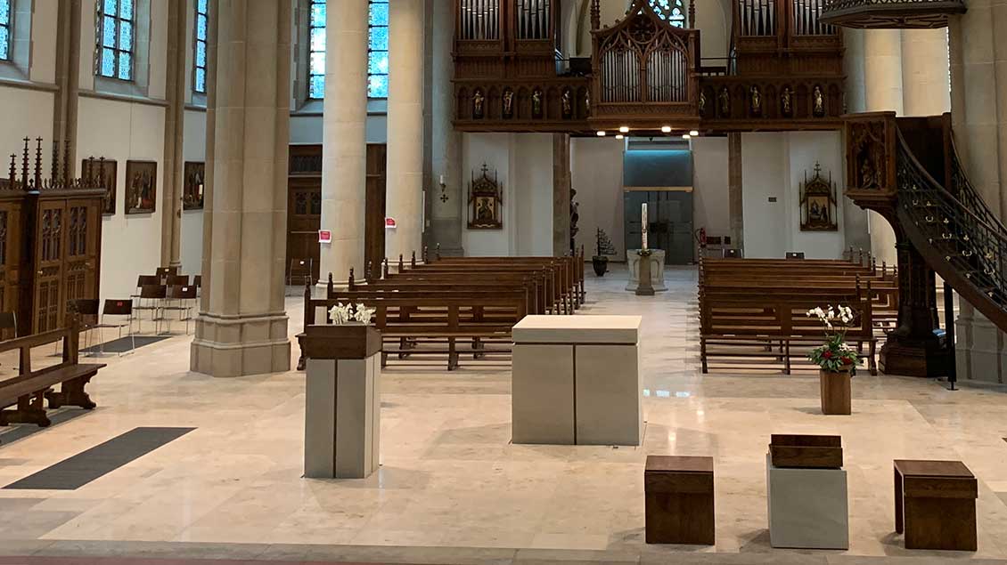 Der Innenraum der Pfarrkirche St. Georg in Saerbeck kurz nach dem Umbau im Sommer 2020. Archiv-Foto: Marie-Theres Himstedt