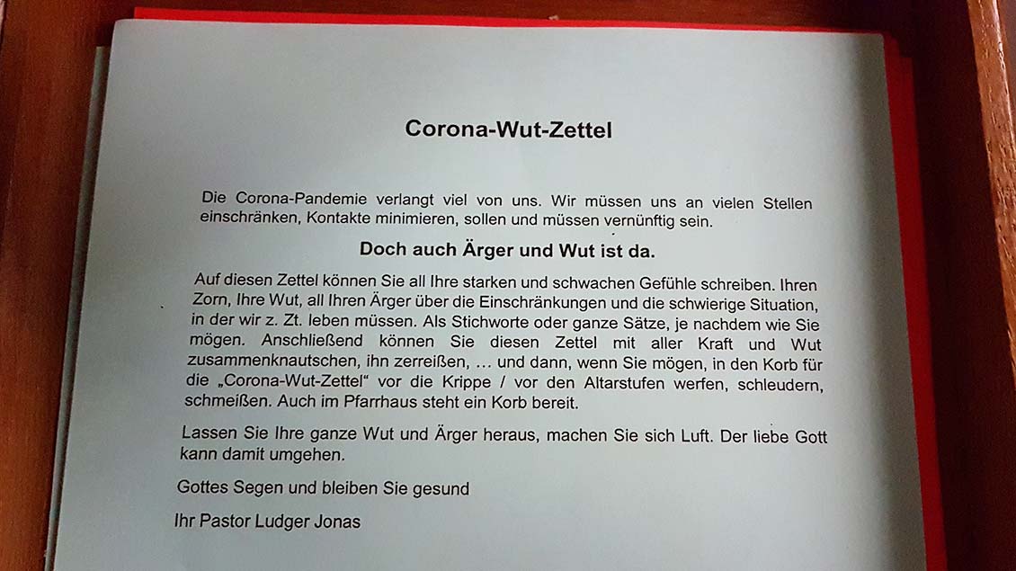 Einer der Corona-Wut-Zettel in Emstek. | Foto: Hedwig Vorwerk