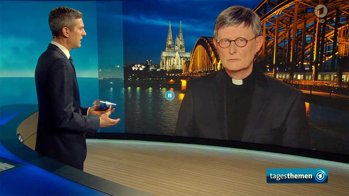 Tagesthemen-Moderator Ingo Zamperoni im Gespräch mit dem Kölner Kardinal Rainer Maria Woelki Foto: Screenshot