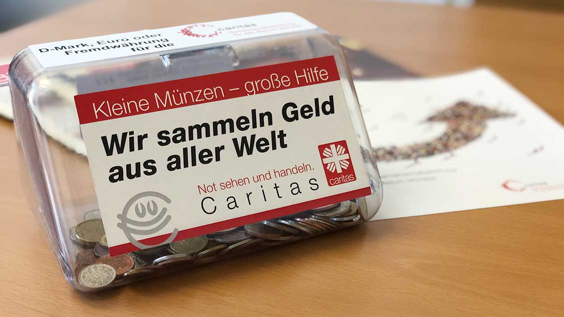 Sammeldose der Caritas für D-Mark, Euro und Fremdwährungen Foto: DiCV Münster