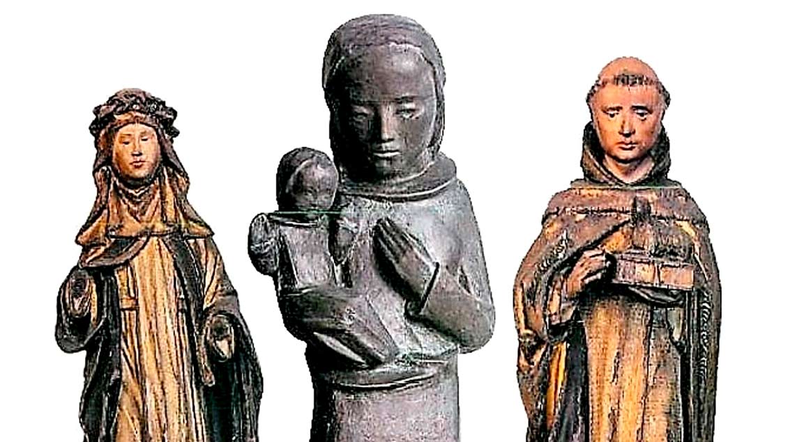 Gestohlene Figuren „Heilige Katharina von Siena“, „Maria mit Kind“ und „Heiliger Dominikus“