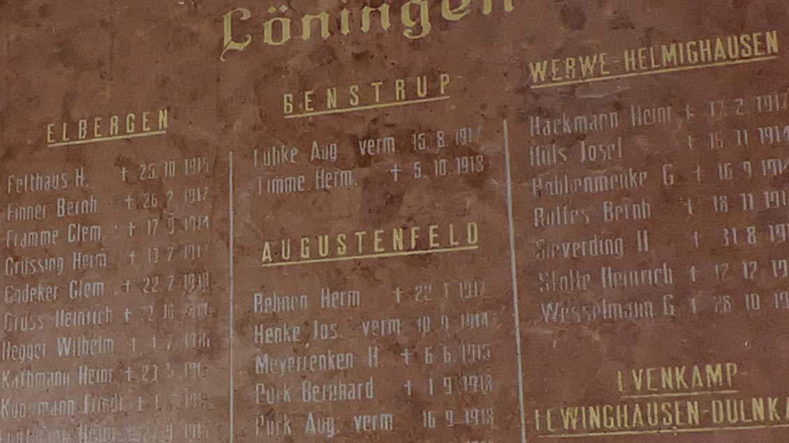 An den Marmortafeln in der Basilika finden sich die Namen von mehr als 3.600 im Ersten Weltkrieg getöteten Soldaten.