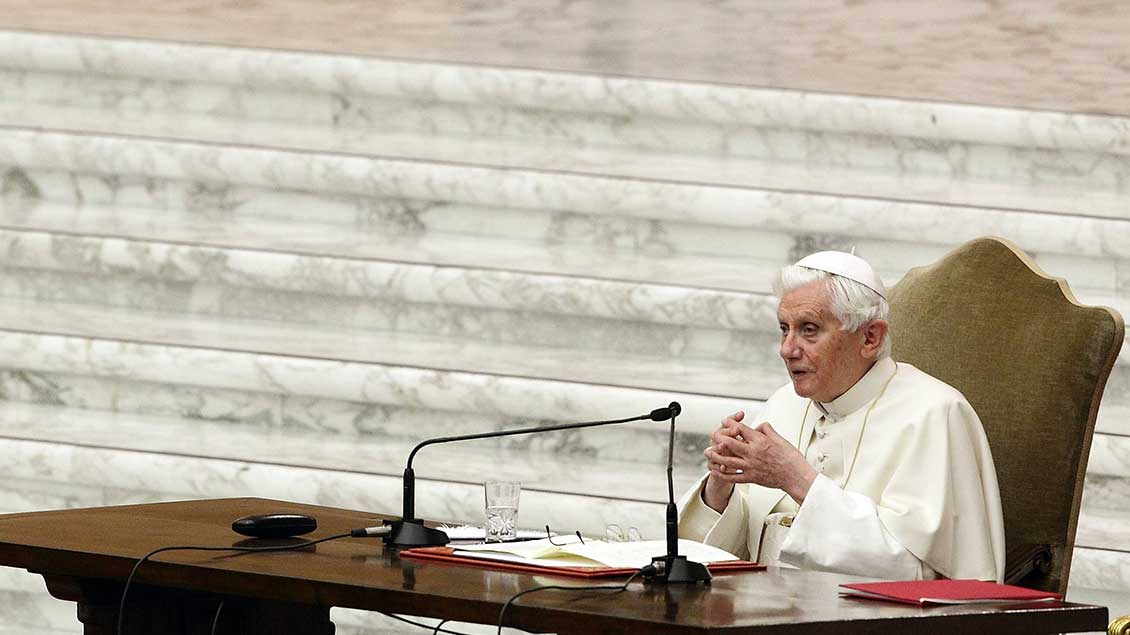 Papst Benedikt XVI. bei einem Vortrag 2012 Foto: ZUMA Wire (Imago)