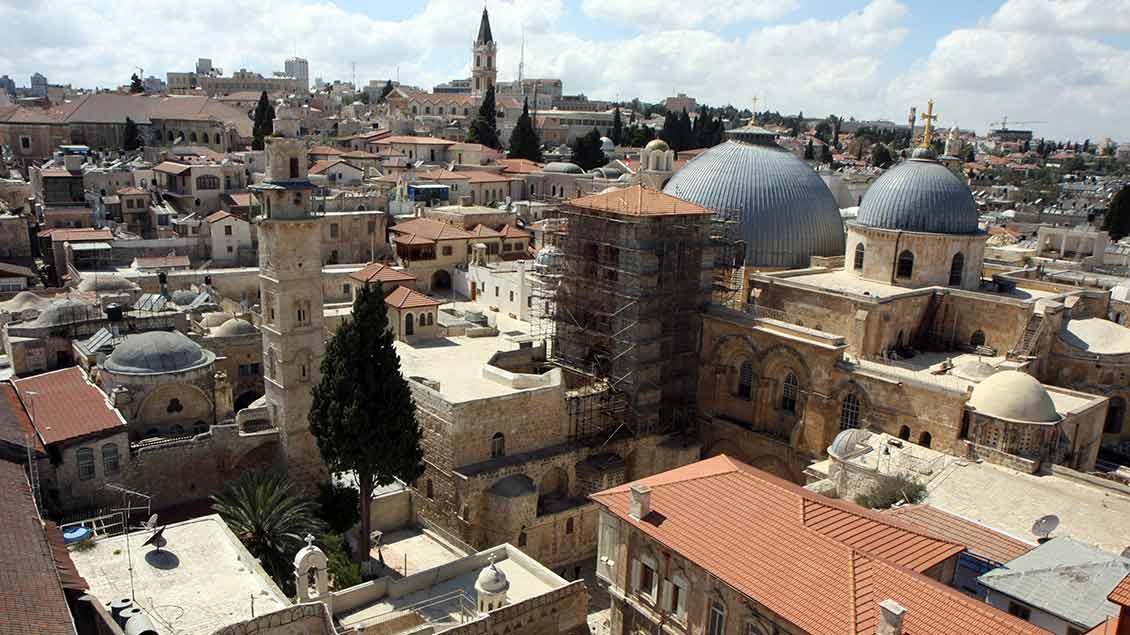 Ein Panoramablick über die Kirchen Jerusalems.