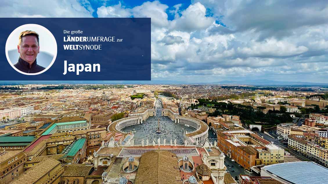 Blick von der Kuppel des Petersdoms auf den Petersplatz und die Stadt Rom