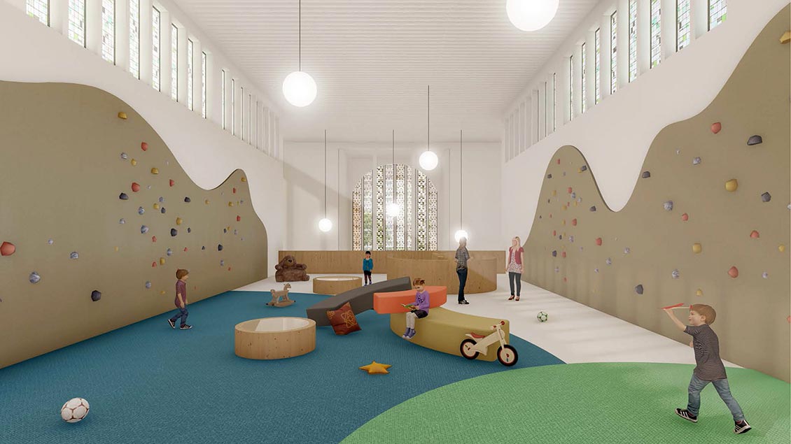 Modell für die Kindertageseinrichtung im Kirchengebäude von Heilig Kreuz Grafik: Architekturbüro Winkelmann-Matzken