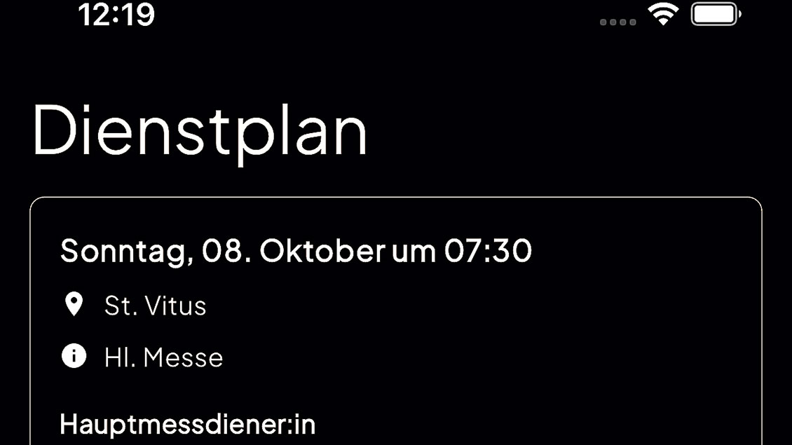 Screenshot der Visbeker Messdienerplan-App